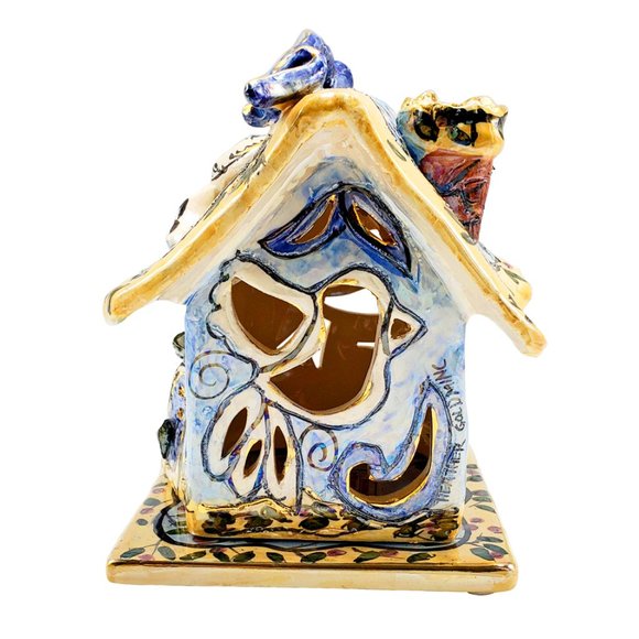 Blue Sky Clayworks Heather Goldminc PEACE 2001 Candle House w/Base Hand Painted - Picture 4 of 9